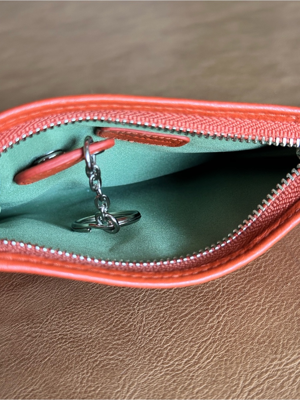 Vintage Cole Haan Pebbled Leather Zip Coin Purse & Key Pouch | Coral Orange - Picture 5 of 8